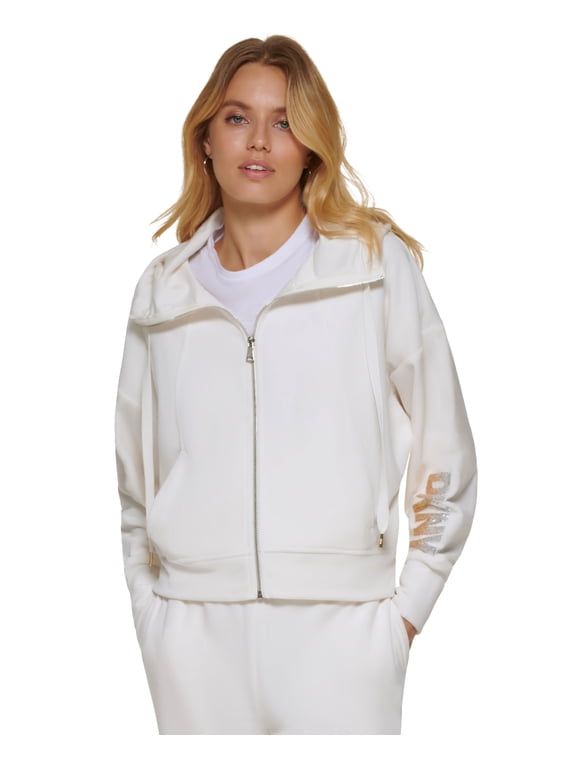 Women's Sequined-Sleeve Zip-Front Hooded Jacket Flcgold S