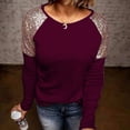 thumbnail image 1 of Women's Sequines O neck Casual Loose Tee Patchwork Long Sleeve Tops, 1 of 2