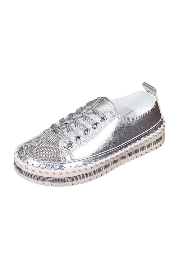 Women's Sequins Diamonds Flat Lace Up Fashion Sneakers Comfortable Shiny Dazzling Wedding Bridal Fashion Walking Shoes