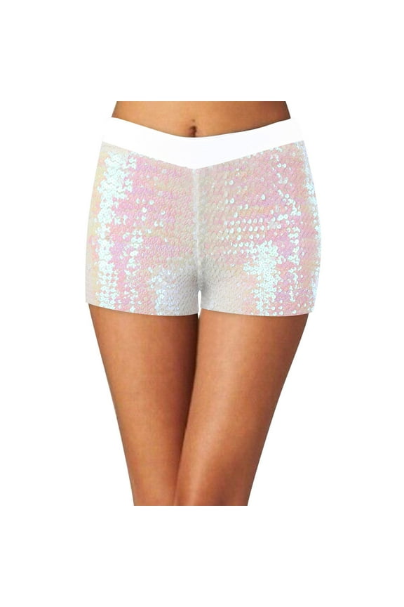 Women's Sequins Disco Dance Shorts Shiny Glitter Stretch Mini Hot Pants for Jazz Party Night Out