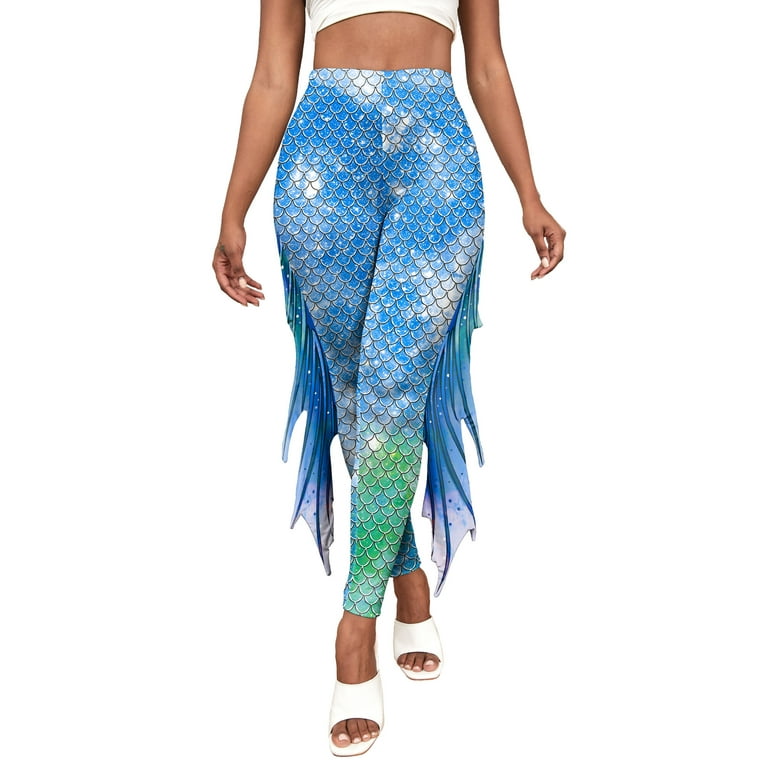 Women s Sequins Fish Scale Leggings 3D Mermaid Printed Pants with Tail Fins Costume High Waist Stretch Tights Workout Yoga Dance Cosplay Trousers Walmart