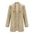 thumbnail image 1 of Women's Sequins Open Front Jacket, Long Sleeve Glitter Cardigan, Shiny Lapel Coat, Lightweight Outerwear, Casual Evening Wear, Fall Winter Sparkly Cover-Up Gold, 1 of 6