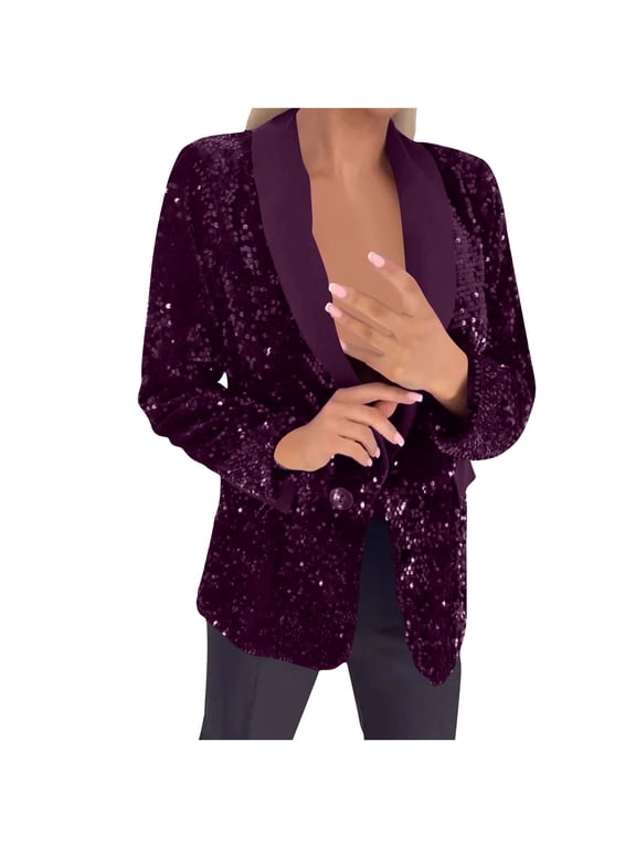Women's Sequins Shawl Lapels Jackets Dressy Single-Button Open Front Outerwear Party Prom Wedding Dinner Jackets