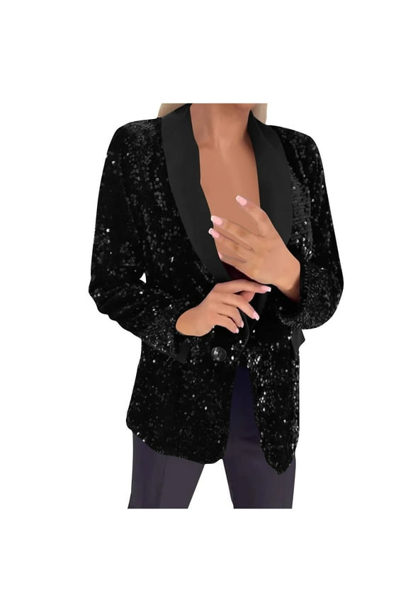 Women's Sequins Shawl Lapels Jackets Dressy Single-Button Open Front Outerwear Party Prom Wedding Dinner Jackets