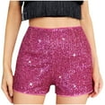 thumbnail image 1 of Women's Sequins Shorts High Waisted Sparkly Vintage Short Pants Slimming Straight Leg Club Party Short Pants Hot Pink,S, 1 of 6