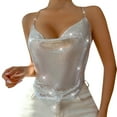thumbnail image 1 of Women's Sequins Tank Tops Spaghetti Strap Crop Top Tight Sleeveless Tube Top Casual Fashion Sparkly Camisole Tanks Clubwear Silver,XS, 1 of 6