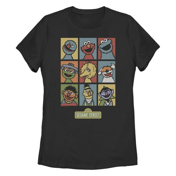 Women's Sesame Street 9 Panel Puppet Grid  Graphic T-Shirt