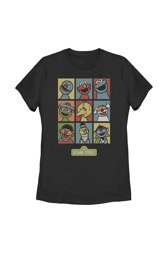 Women's Sesame Street 9 Panel Puppet Grid Graphic T-Shirt