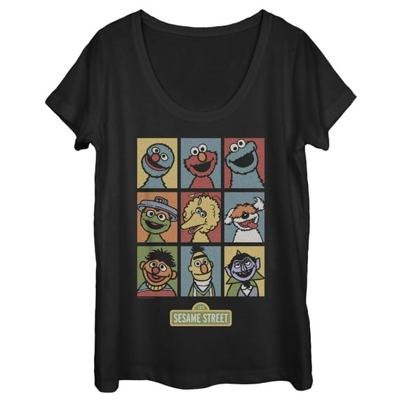 Women's Sesame Street 9 Panel Puppet Grid Graphic T-Shirt
