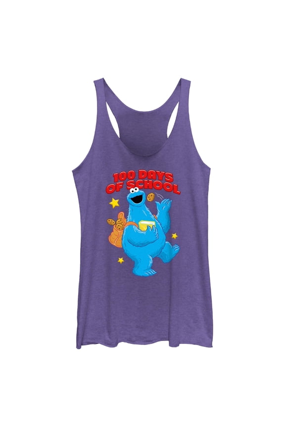 Women's Sesame Street Cookie Monster 100 Days of School Racerback Tank Top