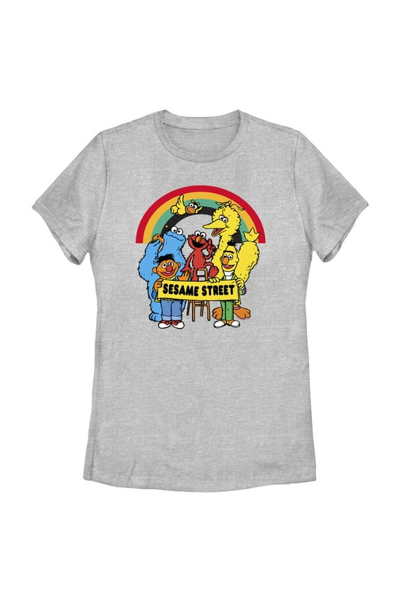 Women's Sesame Street Crew Rainbow Banner Portrait Graphic T-Shirt