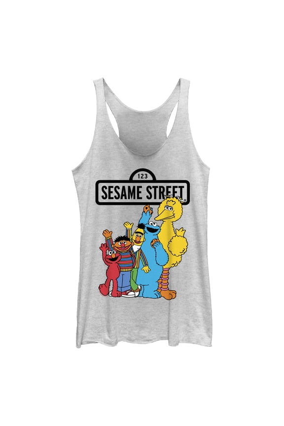 Women's Sesame Street Friend Group Wave Racerback Tank Top