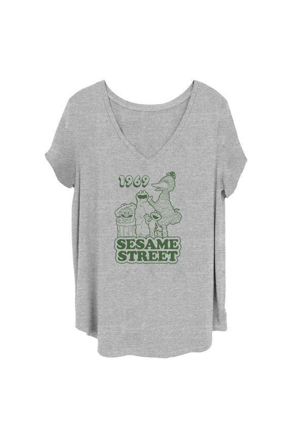 Women's Sesame Street Group Green Outline 1969 Graphic T-Shirt