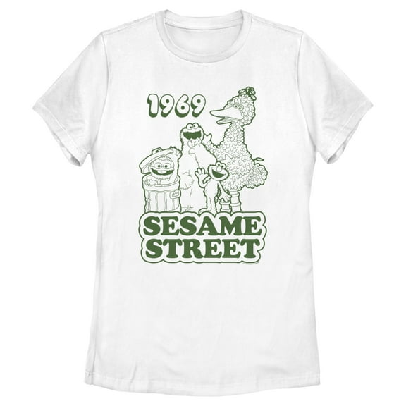 Women's Sesame Street Group Green Outline 1969  Graphic T-Shirt