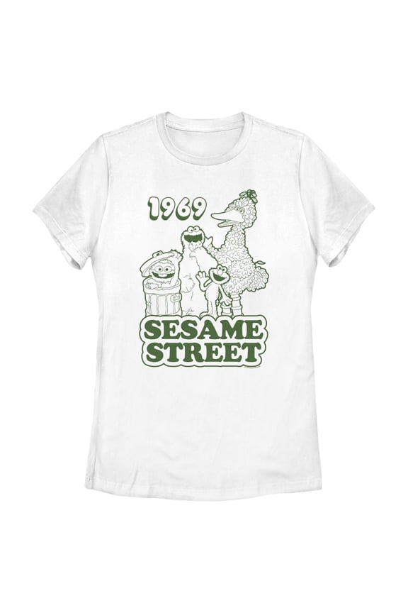 Women's Sesame Street Group Green Outline 1969 Graphic T-Shirt