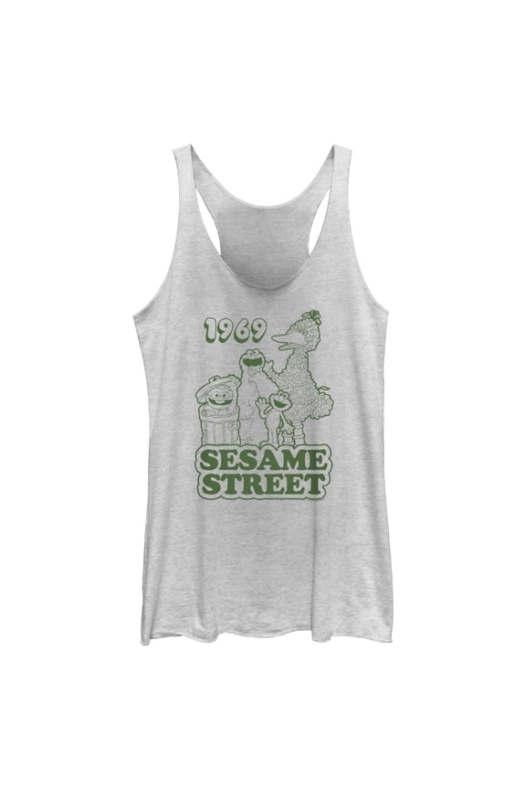 Women's Sesame Street Group Green Outline 1969 Racerback Tank Top