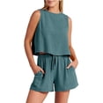 thumbnail image 1 of Women's Set Summer Sleeveless Tops And Drawstring Shorts Fashion Suit 2pcs, 1 of 6