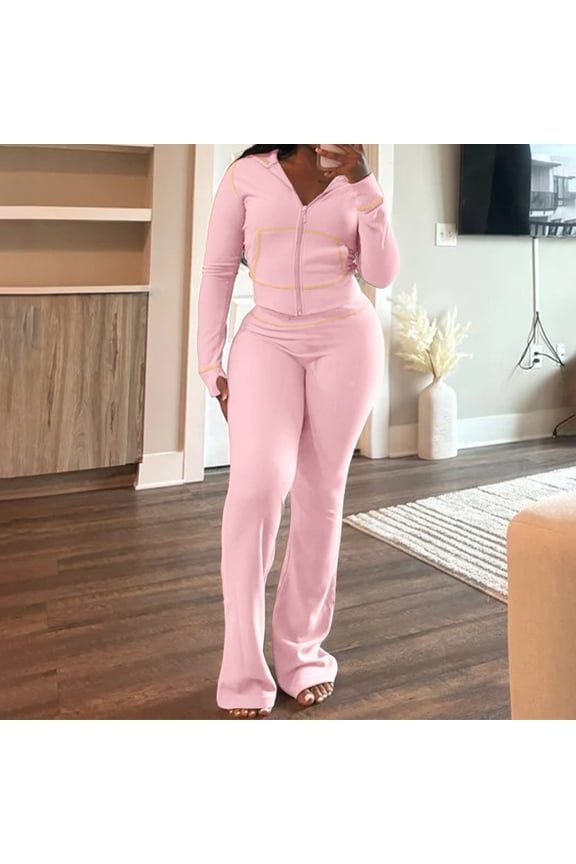 Women's Set Texture Striped Hooded Tops And Flare Pants Suits 2024 Fall Casual Street 2 Piece Sets Two Piece Pants Set Women Wedding Pant Suits Petite Size Women Dress Suits Set Petite Pant Suits for