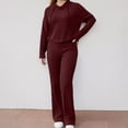 thumbnail image 1 of Women's Set Tracksuit 2 Pyjamas Ribbed Knit Hooded Pullover Top And Trousers With Wide Legs Leisure Suits Jogging Suit Loungewear Sleepwear Sleepwear Homewear Womens plus Size Overalls Suit Womens, 1 of 3