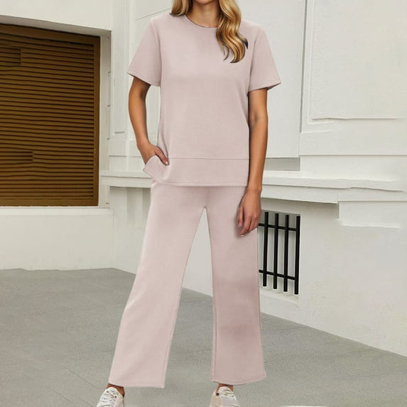 Women's Sets Fashion Outfits Wide Leg Loungewear Side Slit Tracksuit For Vacation Travel Airport Dress plus Size Women Party Wedding Sweater Pants Set for Women All Two Piece Set for Women Womens Snow