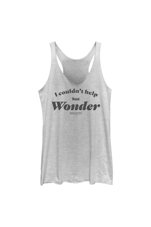 Women's Sex and the City Carrie Couldn't Help But Wonder  Racerback Tank Top White Heather X Small