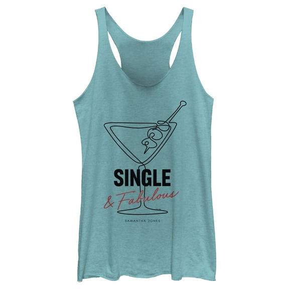 Women's Sex and the City Carrie Single and Fabulous  Racerback Tank Top Tahiti Blue Large
