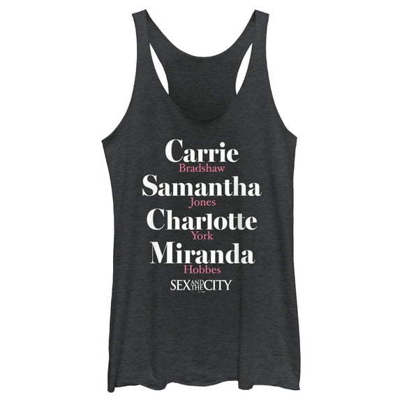 Women's Sex and the City City Girls Name Stack Racerback Tank Top Black Heather Medium