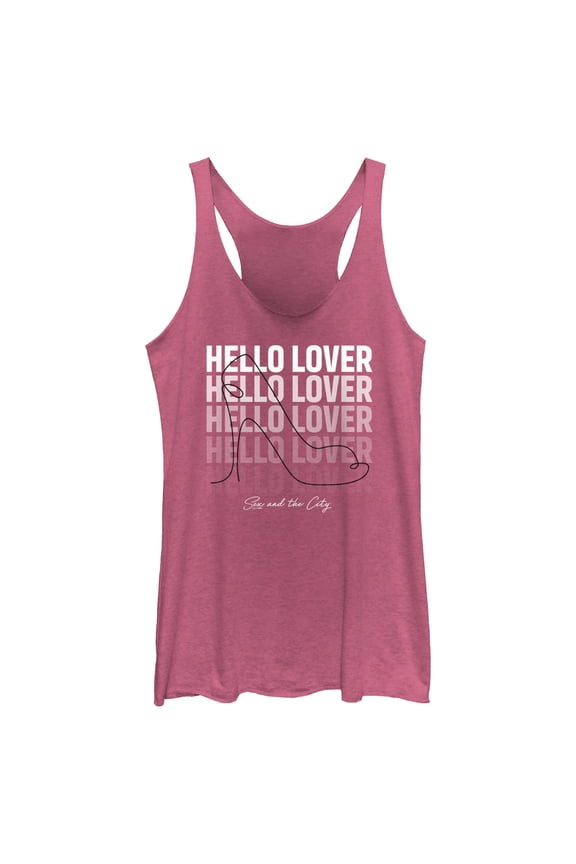 Women's Sex and the City Hello Lover Shoe  Racerback Tank Top Pink Heather Small