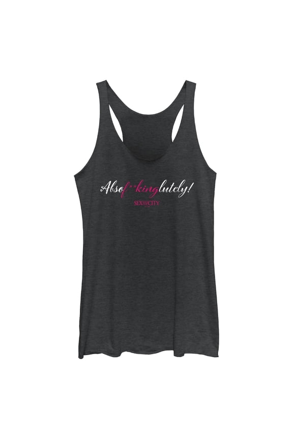 Women's Sex and the City Mr. Big Absolutely Cursive Reply  Racerback Tank Top Black Heather Small