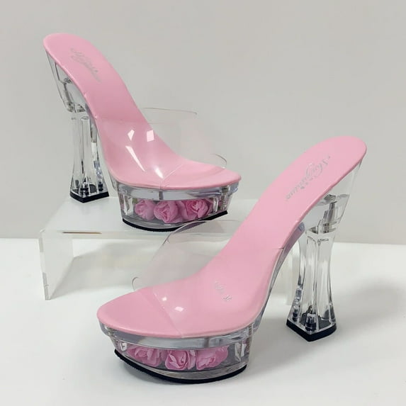 Women's Sexy 14cm Heels Sandals with Flower Platform 10365-AA1 Series Dance Square Candy Color Crystal Shoes LFD