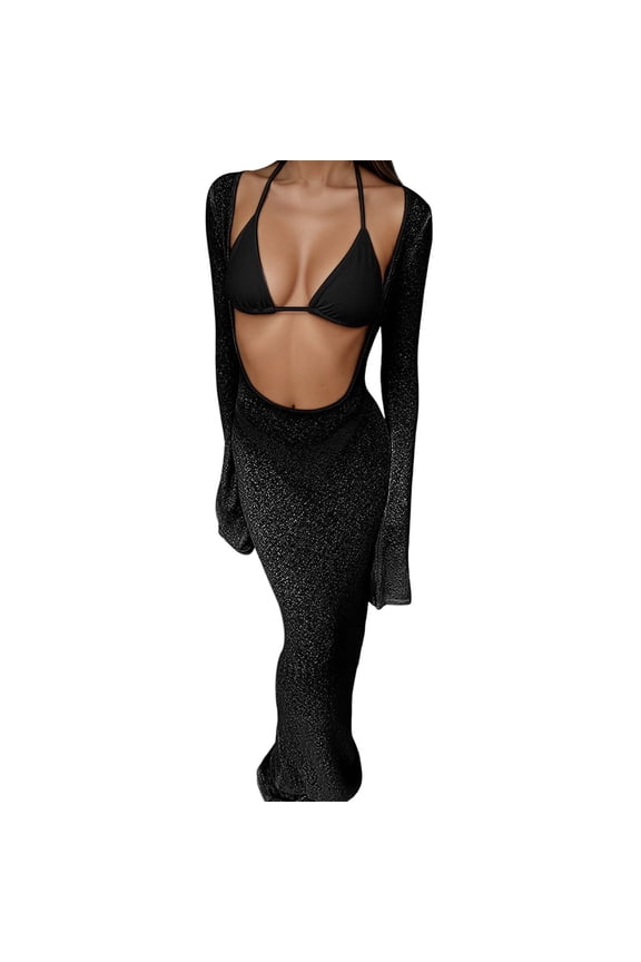 Women's Sexy 3 Piece Tankini Swimwear Set High Waist Bikini Bottom With Cover Up Beach Pool Party Outfit Summer