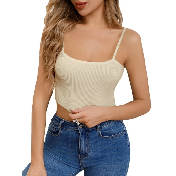 Women’s Sexy Adjustable Spaghetti Crop Tank Tops Summer Sleeveless Ribbed Knit Cami Tops