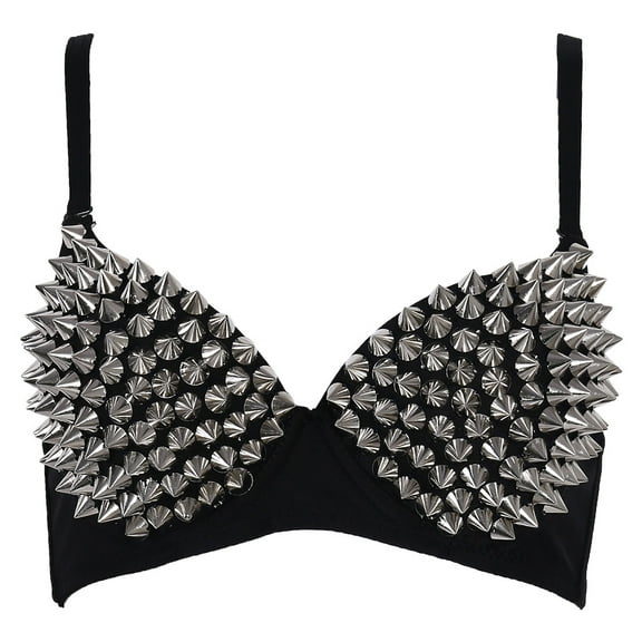 Women's Sexy All-over Spike Stud Dance Bra Metallic Punk Style Nightclub Wear