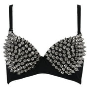 Womens Sexy All-over Spike Stud Dance Bra Metallic Punk Style Nightclub Wear