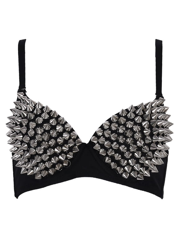 Women's Sexy All-over Spike Stud Dance Bra Metallic Punk Style Nightclub Wear