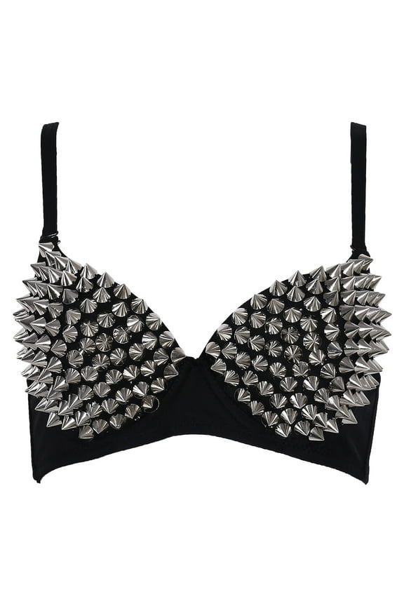 Women's Sexy All-over Spike Stud Dance Bra Metallic Punk Style Nightclub Wear