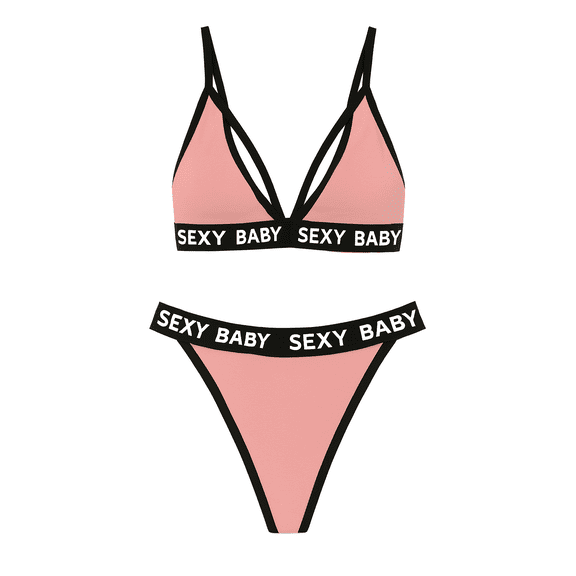 Women's Sexy Baby Cotton Bra and Panties Pink, Large