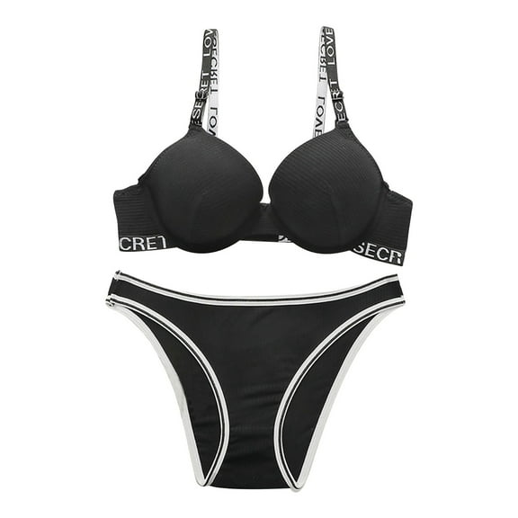 Women's Sexy Back Adjustable Letter Strap Lingerie Set Comfortable Soft Bra and Brief Underwear