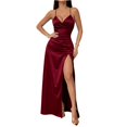 thumbnail image 1 of Women's Sexy Backless Satin Maxi Dress V-Neck High Split Spaghetti Strap Graduation Dress, 1 of 6