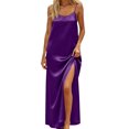 thumbnail image 1 of Women's Sexy Backless Satin Maxi Dress V-Neck Sleeveless Side Slit Graduation Party Gown, 1 of 7
