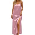 thumbnail image 1 of Women's Sexy Backless Satin Maxi Dress V-Neck Sleeveless Side Slit Graduation Party Gown, 1 of 7