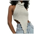 thumbnail image 1 of Women's Sexy Backless Turtleneck Knit Vest Slim Fit Solid Color Irregular Sweater for Casual Outfits, 1 of 2