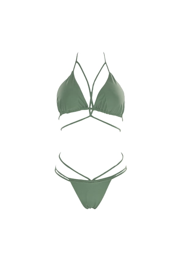 Women's Sexy Bikini Sets Sexy Handmade Braid Halter Brazilian Bikinis Cutout 2PCS Solid Swimsuits Push up Swimwear