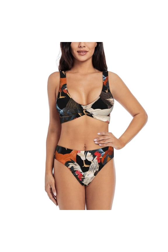 Women's Sexy Bikini Sets Two Piece Swimsuit Bathing Suits with U-Back, Colorful Hens Chicken Vintage