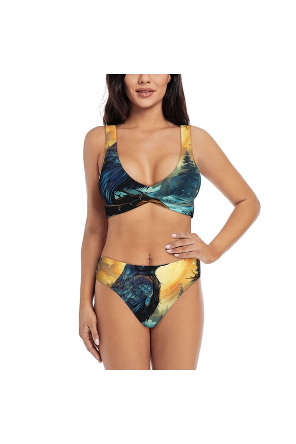 Women's Sexy Bikini Sets Two Piece Swimsuit Bathing Suits with U-Back, Raven Moonlight Starry Art