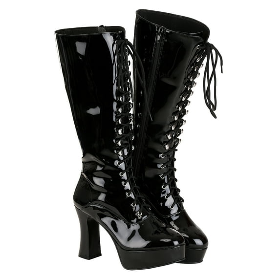 Women's Sexy Black Faux Leather Knee High Boots