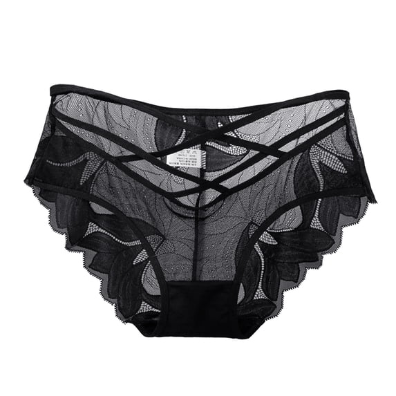 Women's Sexy Black Lace High Waist Panties - Plus Size Briefs - Polyester/Spandex - Full Coverage - M-XL