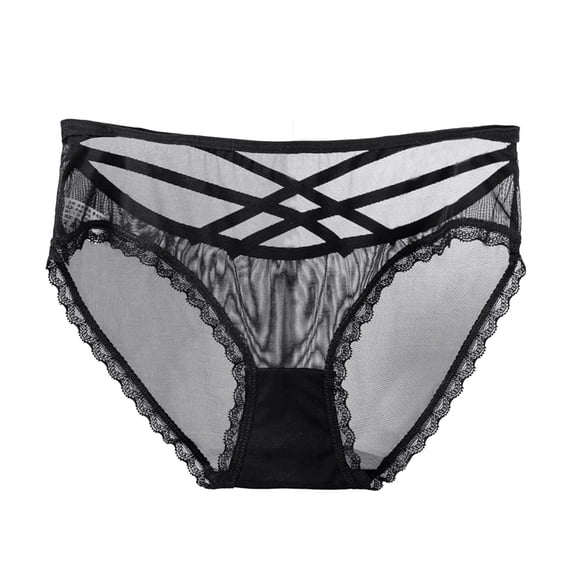 Women's Sexy Black Lace High Waist Panties - Plus Size Briefs - Polyester/Spandex - Full Coverage - M-XL