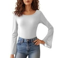 thumbnail image 1 of Women's Sexy Boat Neck Lace Sleeve Sheer Tight Fitting Blouse Top, 1 of 2