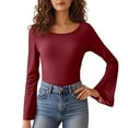 thumbnail image 1 of Women's Sexy Boat Neck Lace Sleeve Sheer Tight Fitting Blouse Top, 1 of 2